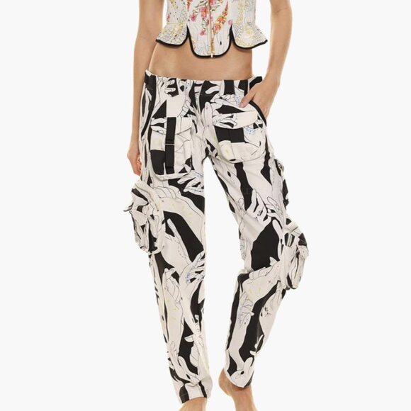 AGUA BENDITA LISINA GLEAM PRINTED DESIGNER CARGO PANTS Size Large - Picture 1 of 9